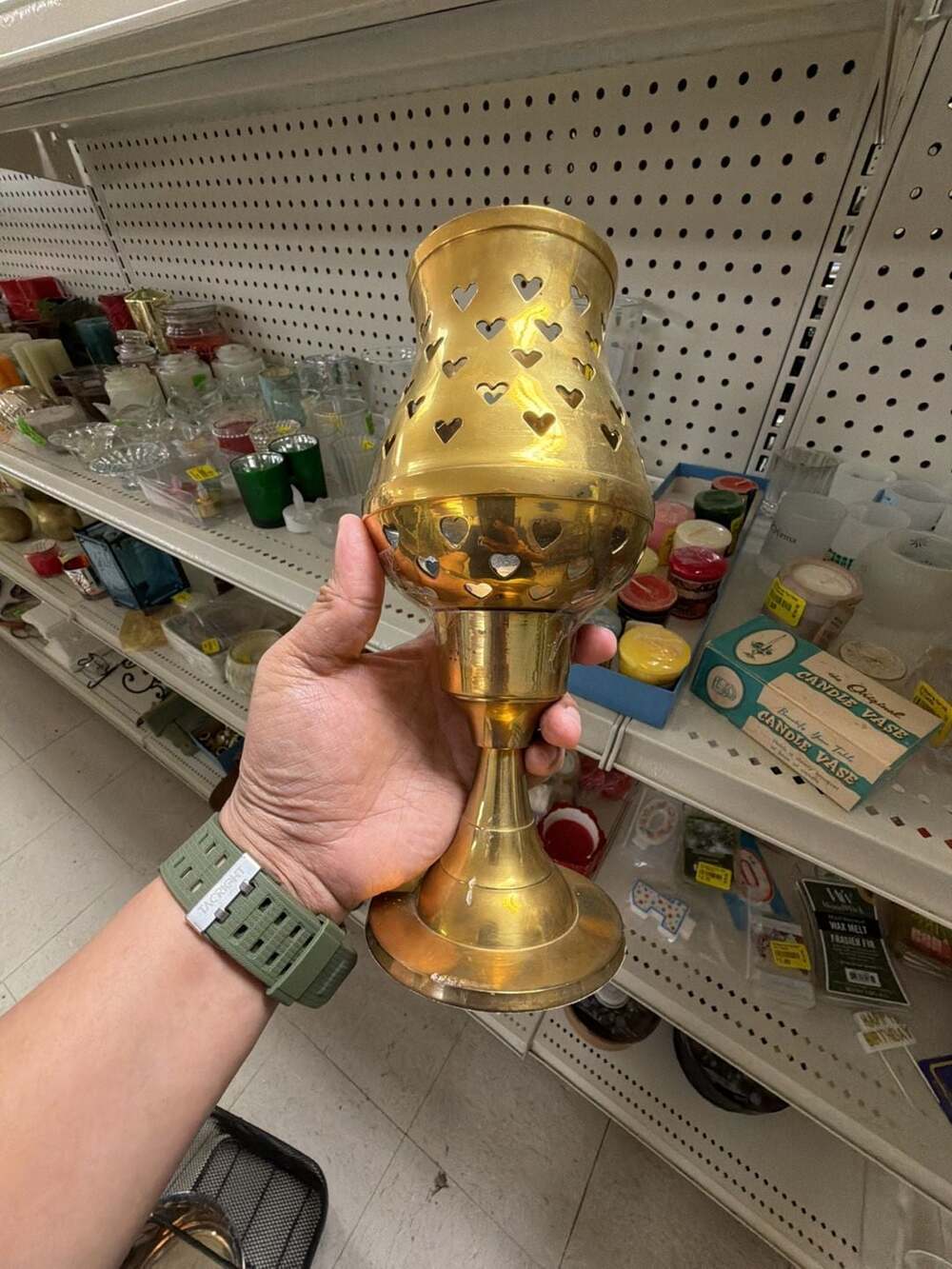 Vintage Solid Brass Heart Cutout Pedestal Hurricane Candle Holder Set